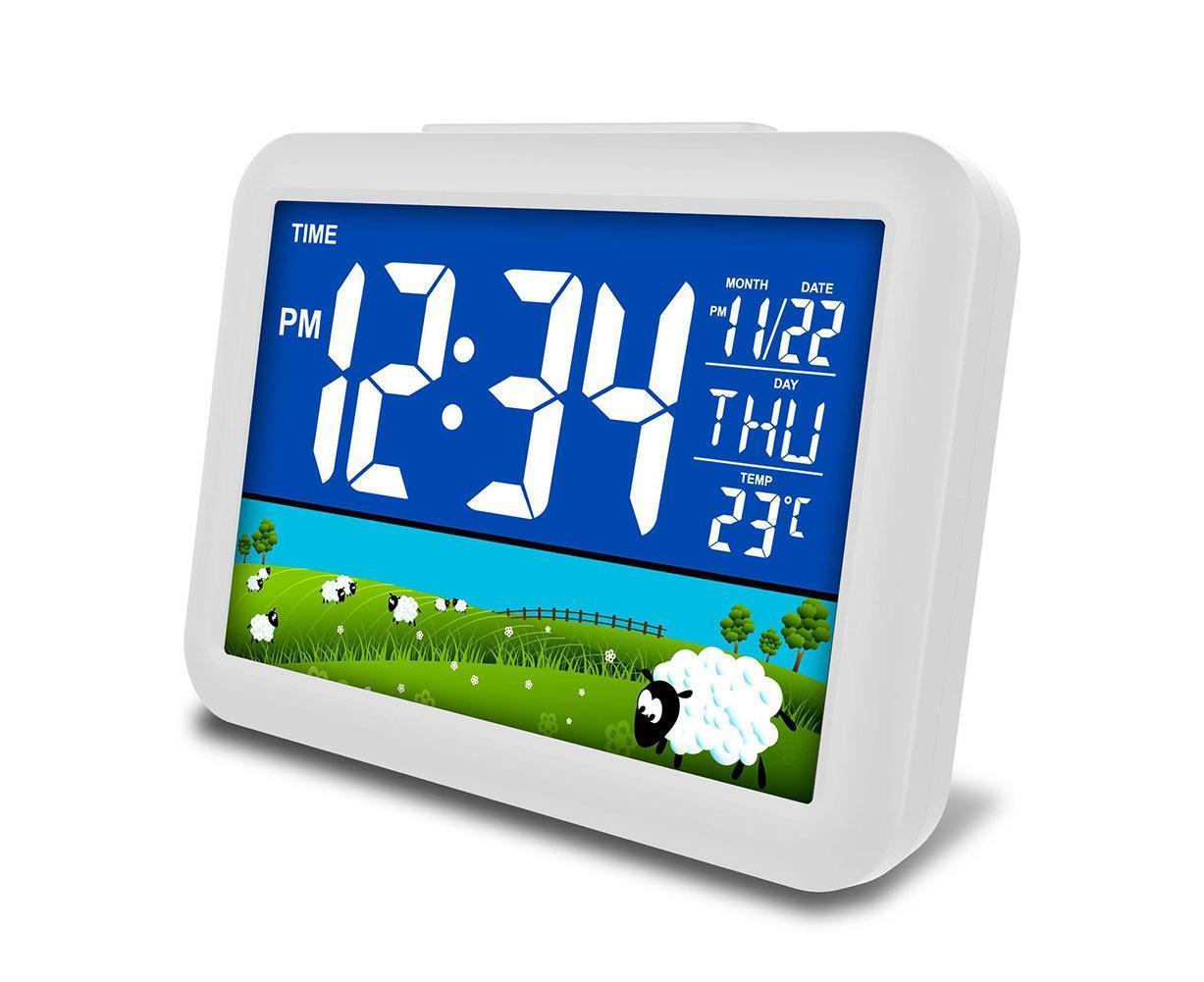 LCD Big Color Screen Home Office Temperature Display Monitor Digital Alarm Clock - Grassland Pattern - Image 1