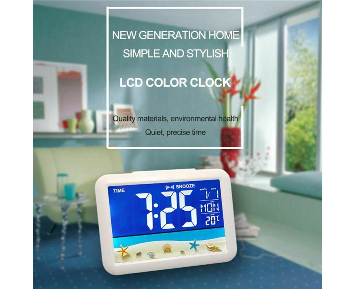 LCD Big Color Screen Home Office Temperature Display Monitor Digital Alarm Clock - Grassland Pattern - Image 2