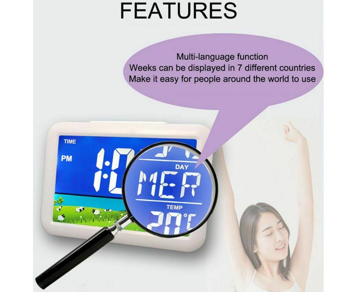 LCD Big Color Screen Home Office Temperature Display Monitor Digital Alarm Clock - Grassland Pattern - Image 4