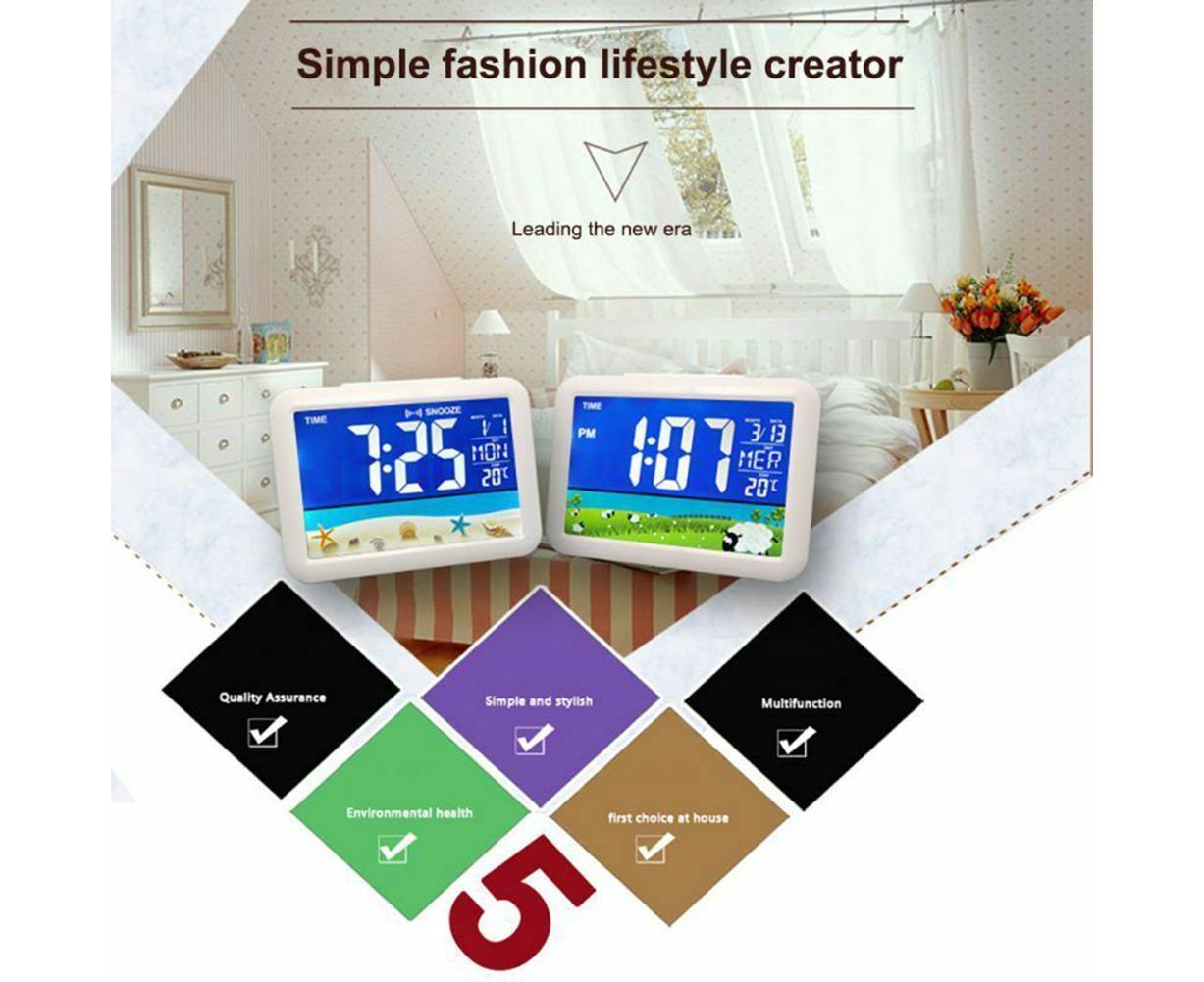 LCD Big Color Screen Home Office Temperature Display Monitor Digital Alarm Clock - Grassland Pattern - Image 6