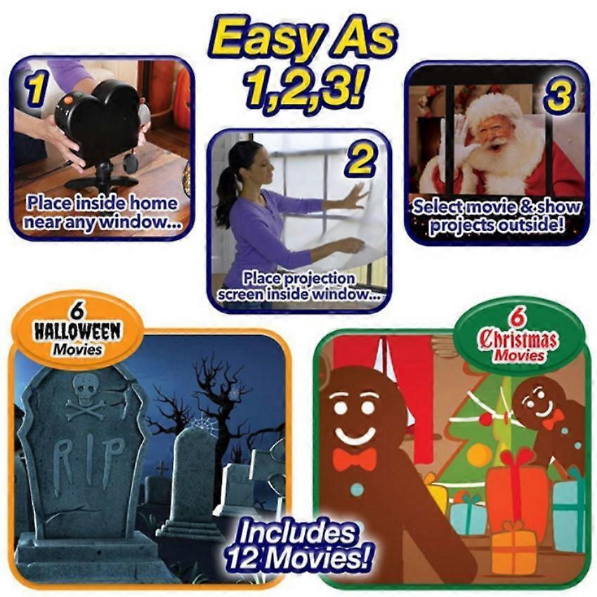 Festival LED Window Projector with 12 Holiday Movies for Christmas & Halloween - Image 4