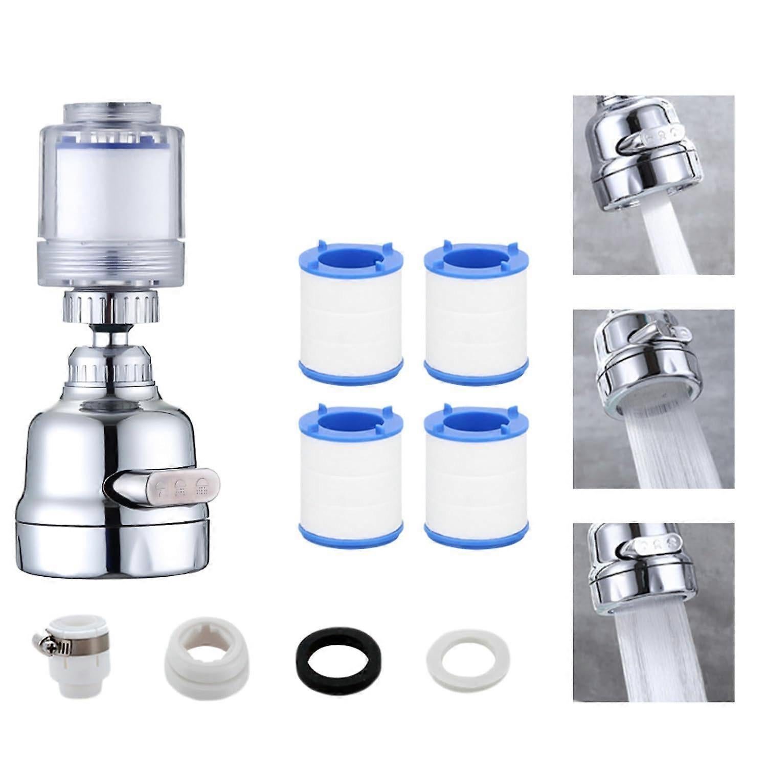 Rotatable Tap Water Filter with 4 Cotton Cartridges, 3 Mode Faucet Filter - Image 1