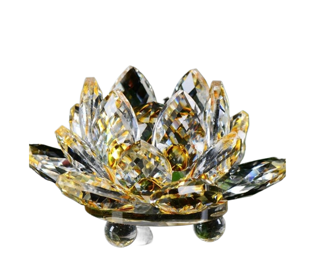 Artificial Crystal Lotus Buddhism Ornament Feng Shui Home Decor Collection Gift-Yellow - Image 1