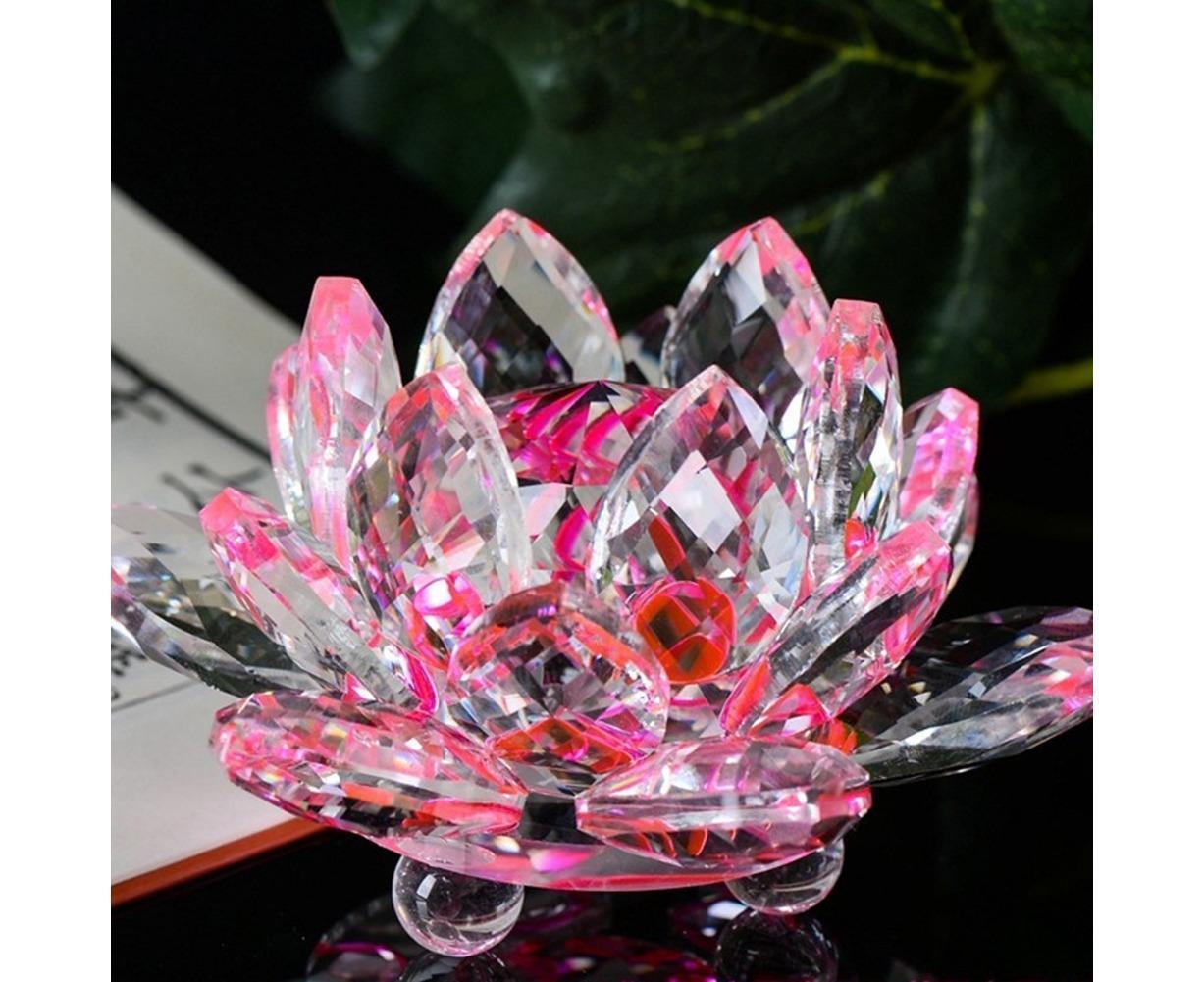 Artificial Crystal Lotus Buddhism Ornament Feng Shui Home Decor Collection Gift-Yellow - Image 3