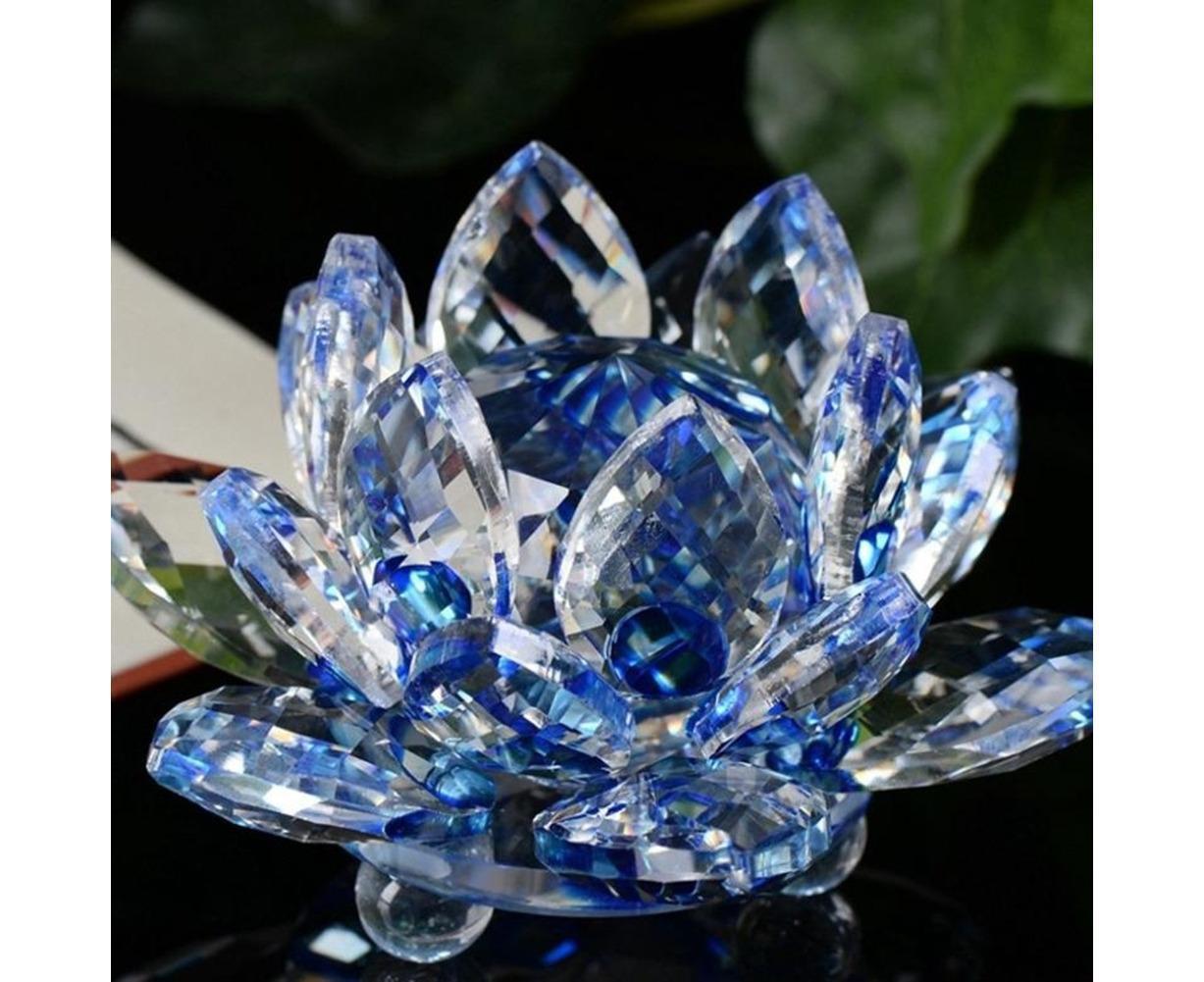 Artificial Crystal Lotus Buddhism Ornament Feng Shui Home Decor Collection Gift-Yellow - Image 6