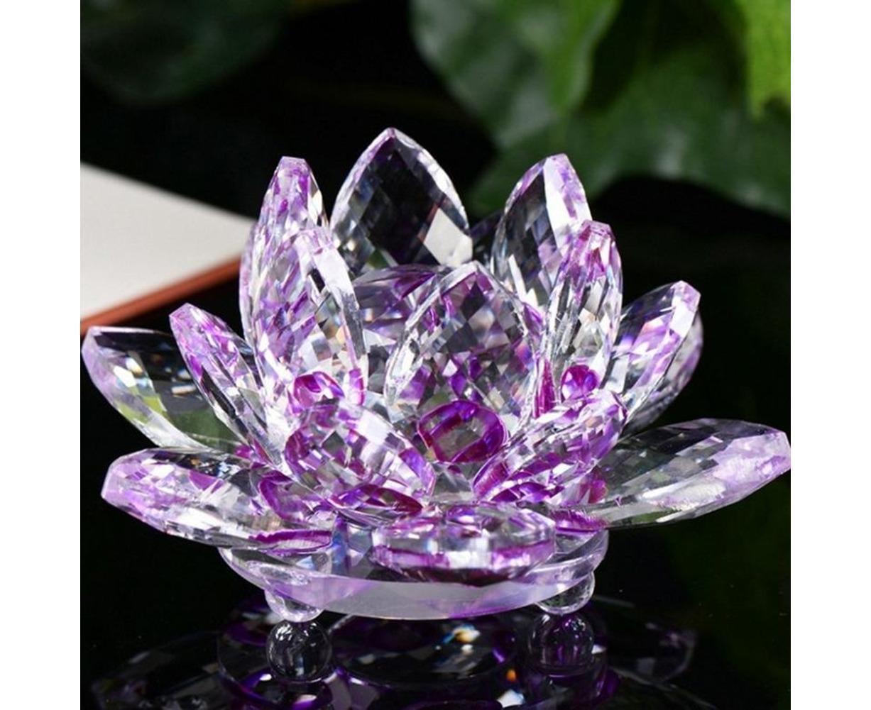 Artificial Crystal Lotus Buddhism Ornament Feng Shui Home Decor Collection Gift-Yellow - Image 7