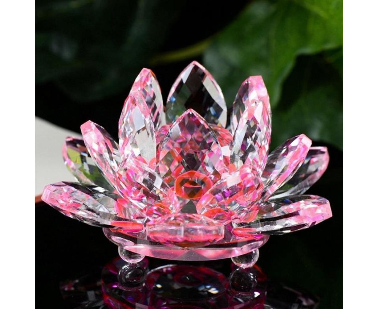 Artificial Crystal Lotus Buddhism Ornament Feng Shui Home Decor Collection Gift-Yellow - Image 8