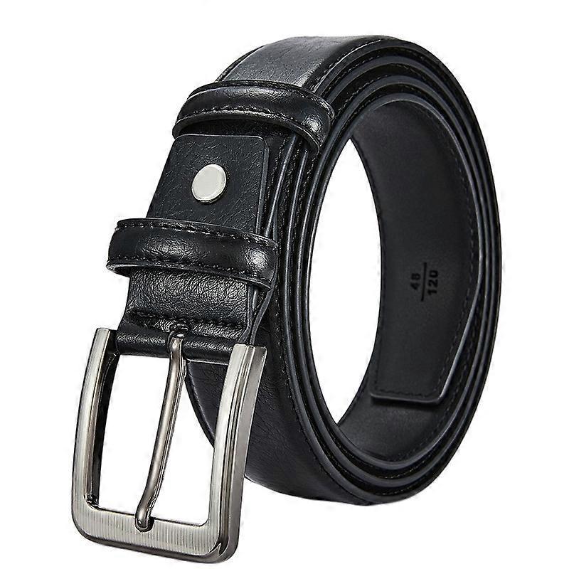Men's Black Leather Belt, 130cm Genuine Leather Belt - Image 1