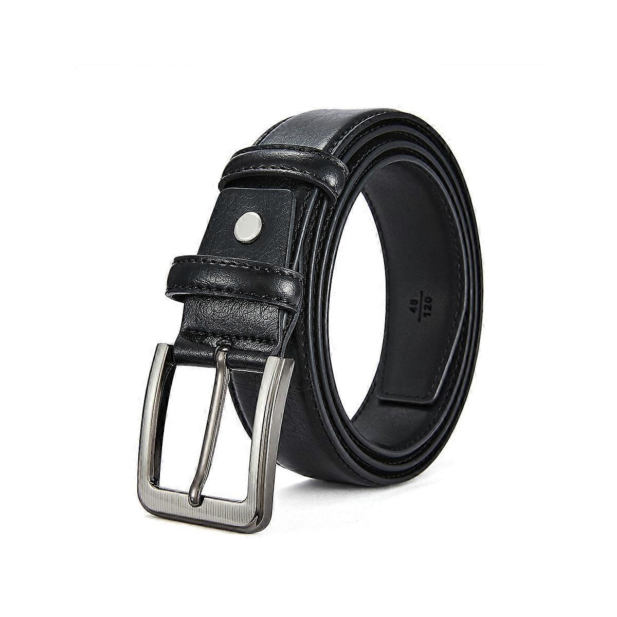 Men's Black Leather Belt, 130cm Genuine Leather Belt - Image 2