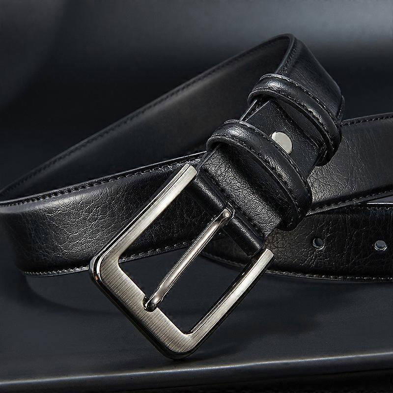 Men's Black Leather Belt, 130cm Genuine Leather Belt - Image 3