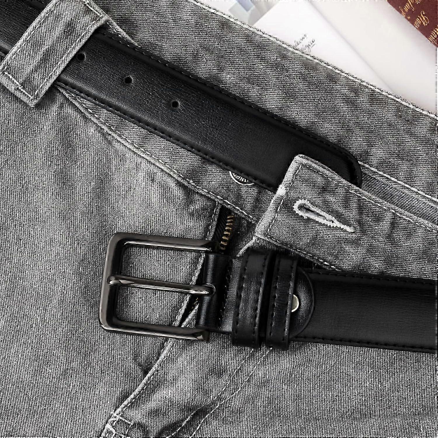 Men's Black Leather Belts, 120cm Genuine Leather Belt for Men - Image 5