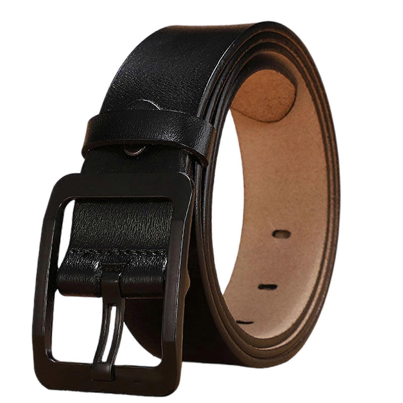 Men's 120cm Leather Belt with Anti-Scratch Pin Buckle, Black Genuine Leather - Image 1