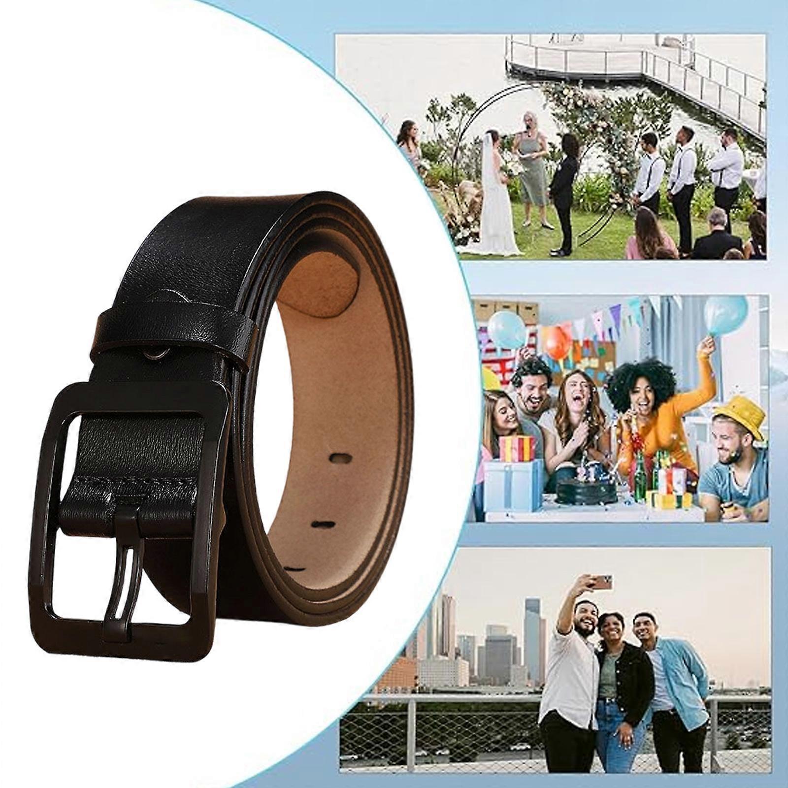 Men's 120cm Leather Belt with Anti-Scratch Pin Buckle, Black Genuine Leather - Image 2