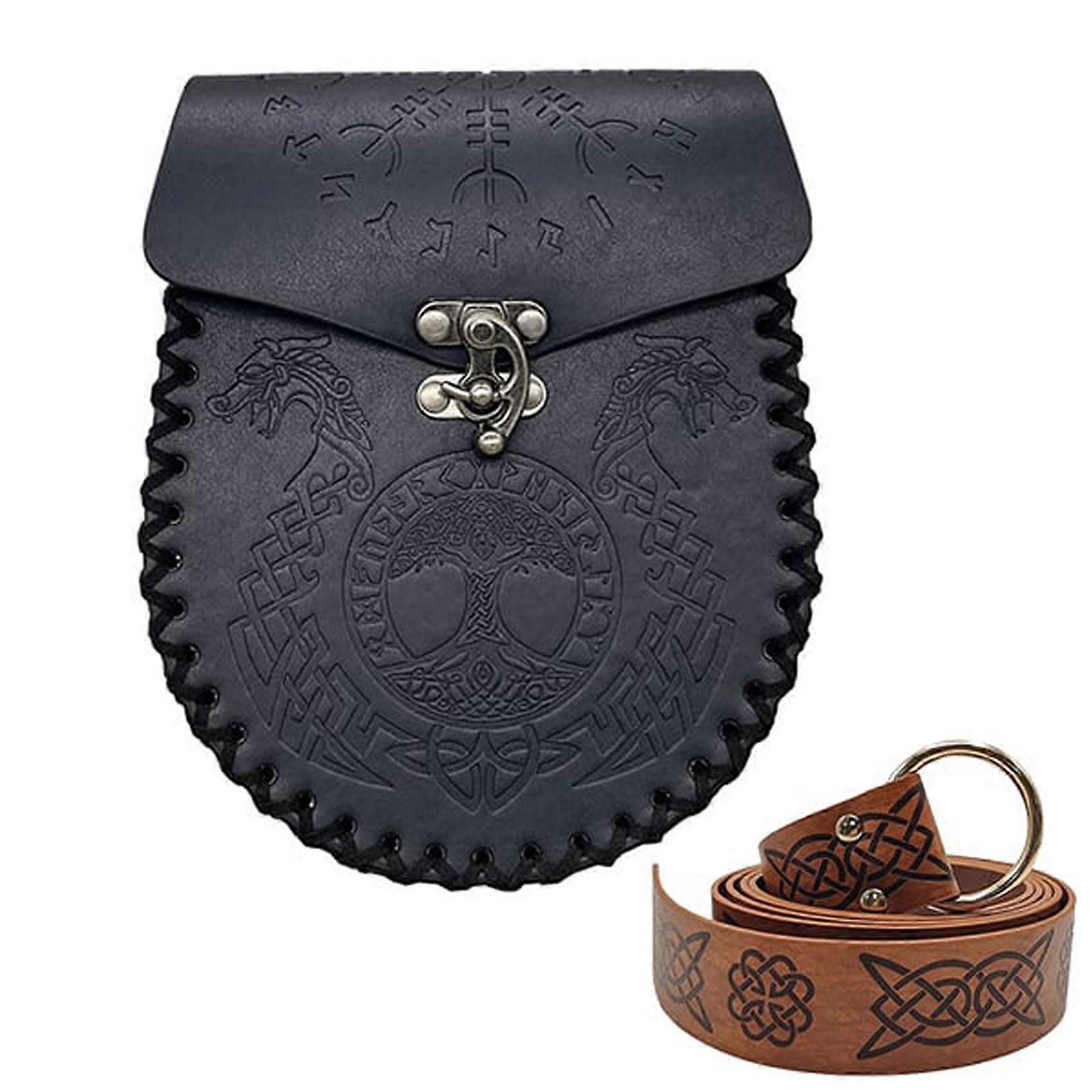 Medieval Viking Leather Belt with Renaissance Pouch Bag - Image 2