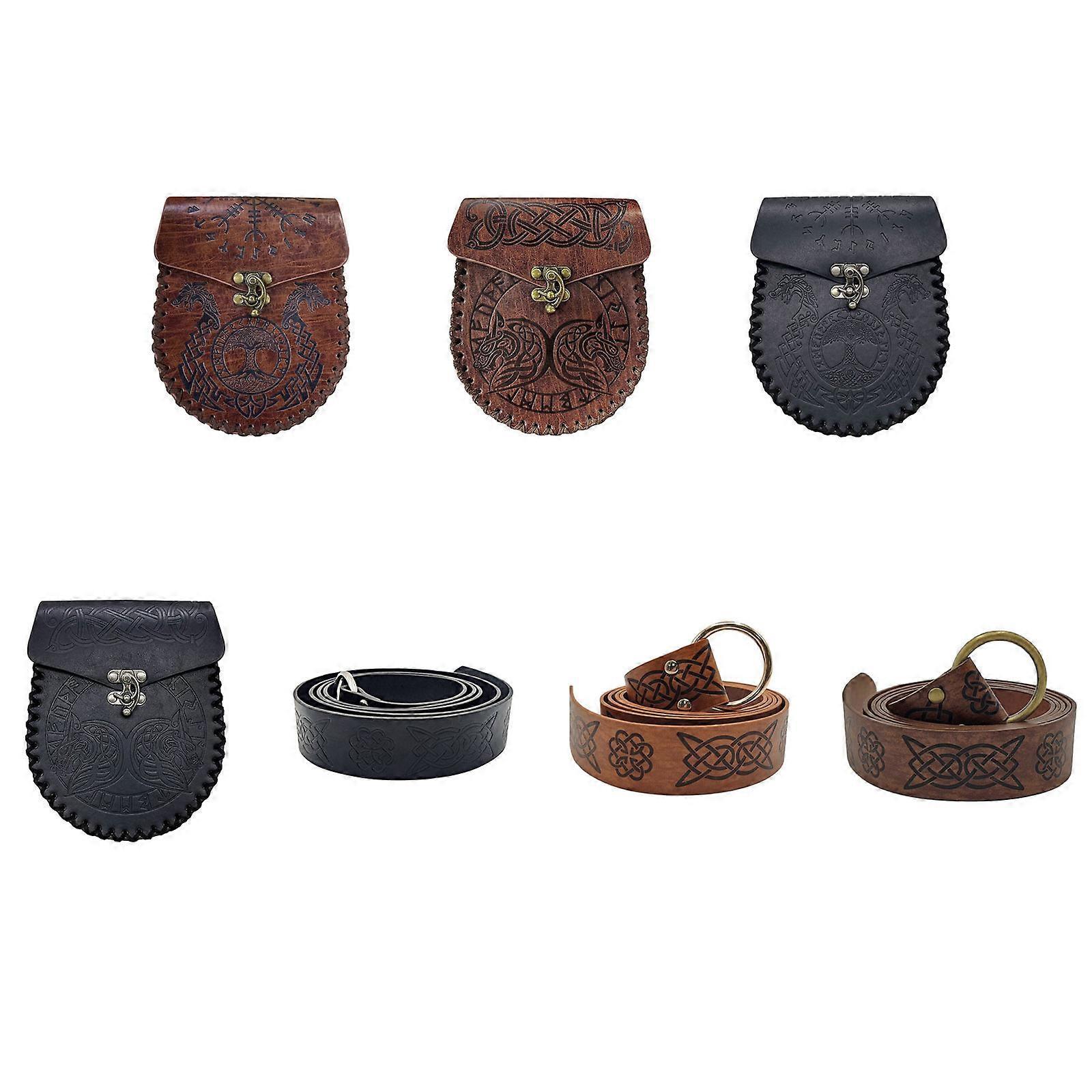 Medieval Viking Leather Belt with Renaissance Pouch Bag - Image 4