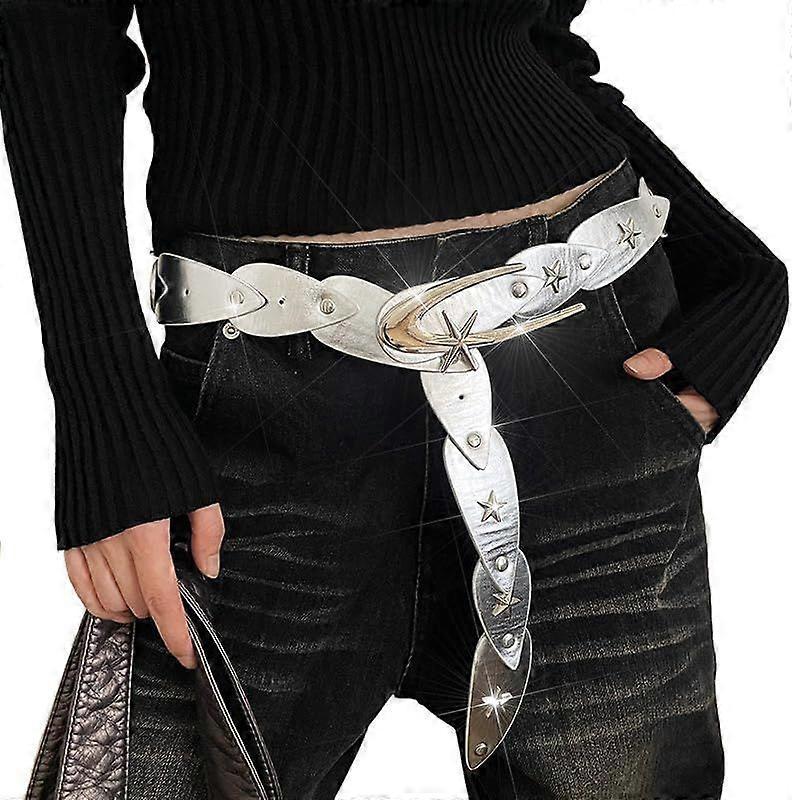 Star Studded Silver Leather Belt for Women, Y2K Fashion Accessories - Image 1