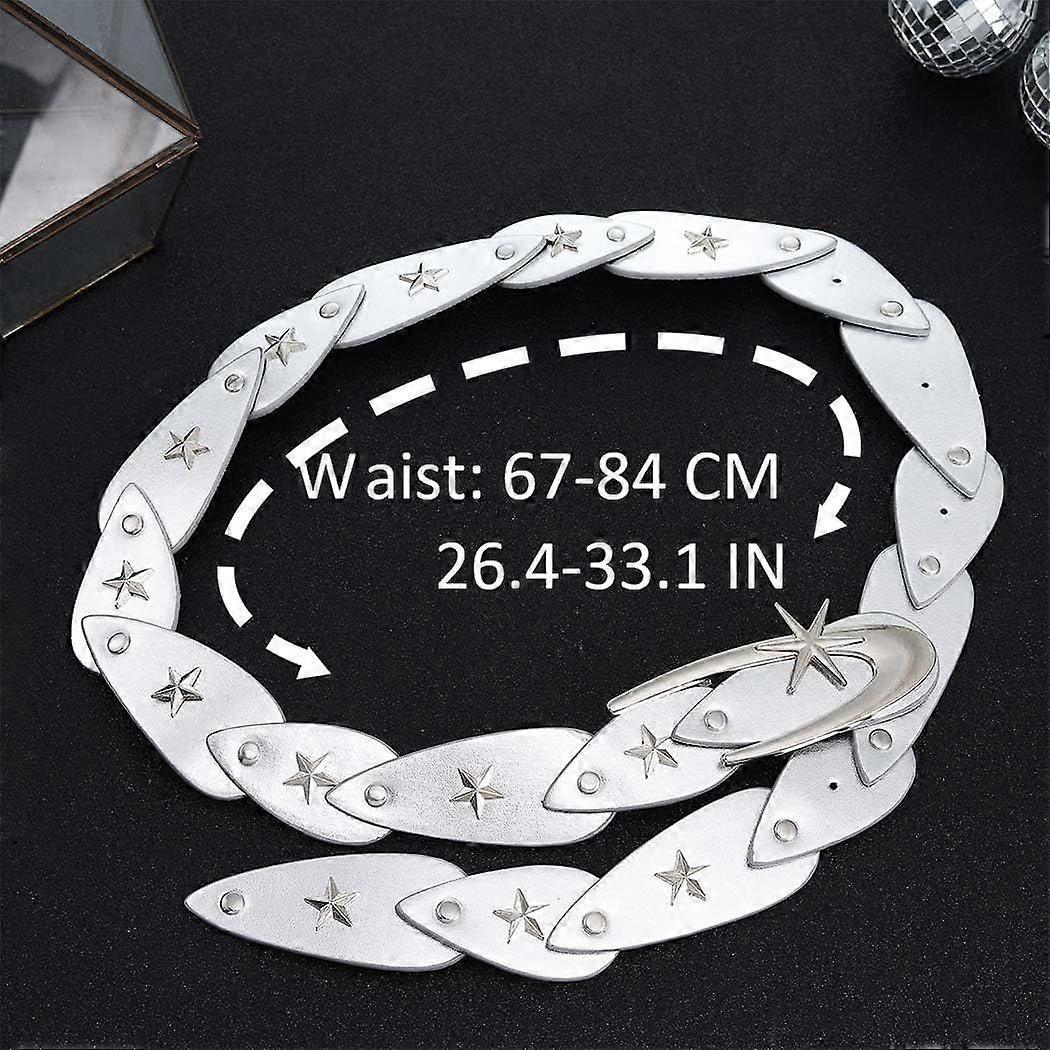 Star Studded Silver Leather Belt for Women, Y2K Fashion Accessories - Image 3