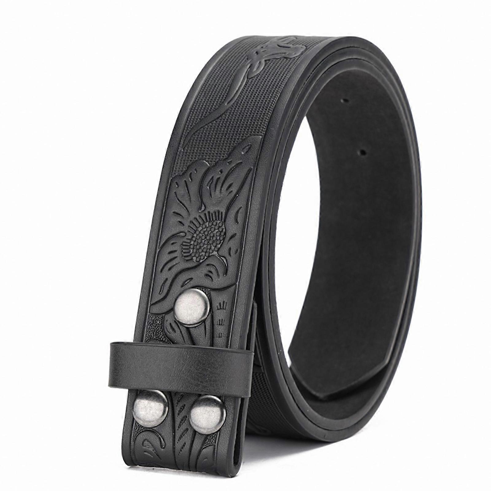 110cm Men's Western Leather Belt Strap, Vintage Floral Embossed, No Buckle - Image 1
