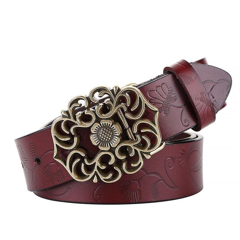 115cm Vintage Wide Leather Belt for Women, Carved All-Match Style - Image 1