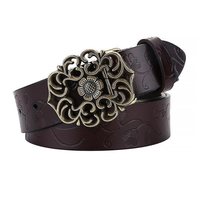 115cm Vintage Wide Leather Belt for Women, Carved All-Match Style - Image 2