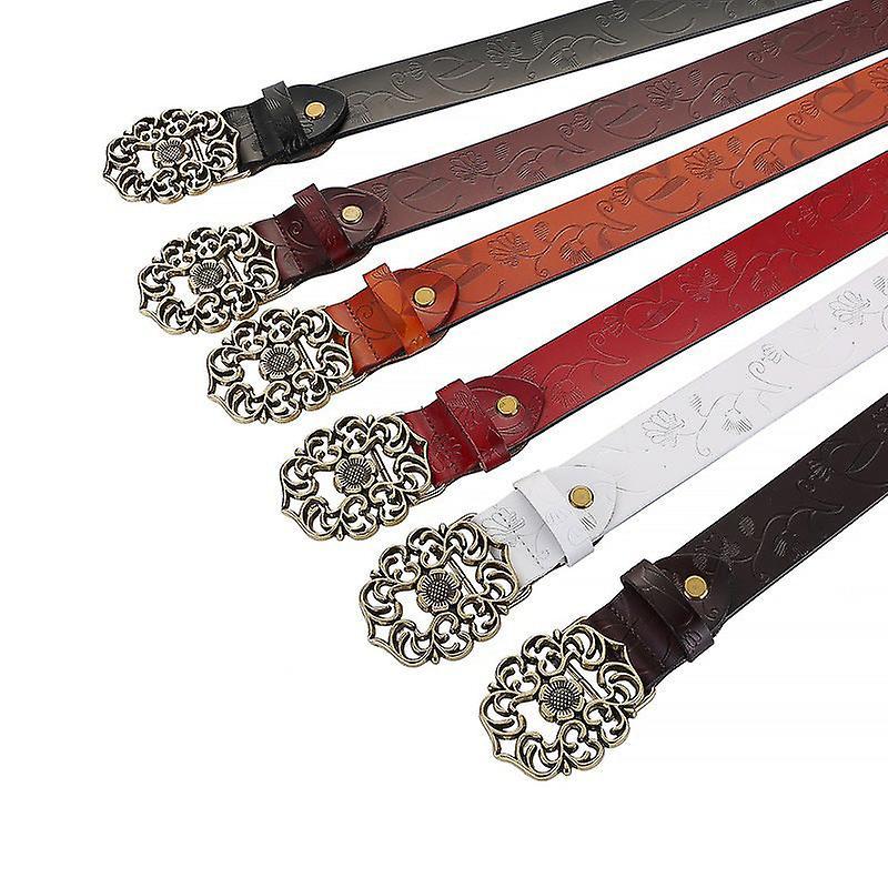 115cm Vintage Wide Leather Belt for Women, Carved All-Match Style - Image 3