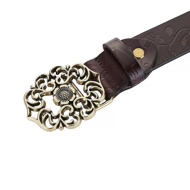115cm Vintage Wide Leather Belt for Women, Carved All-Match Style - Image 4