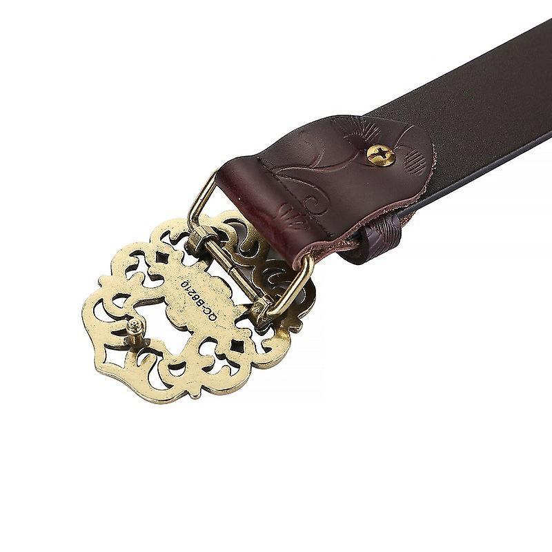 115cm Vintage Wide Leather Belt for Women, Carved All-Match Style - Image 5