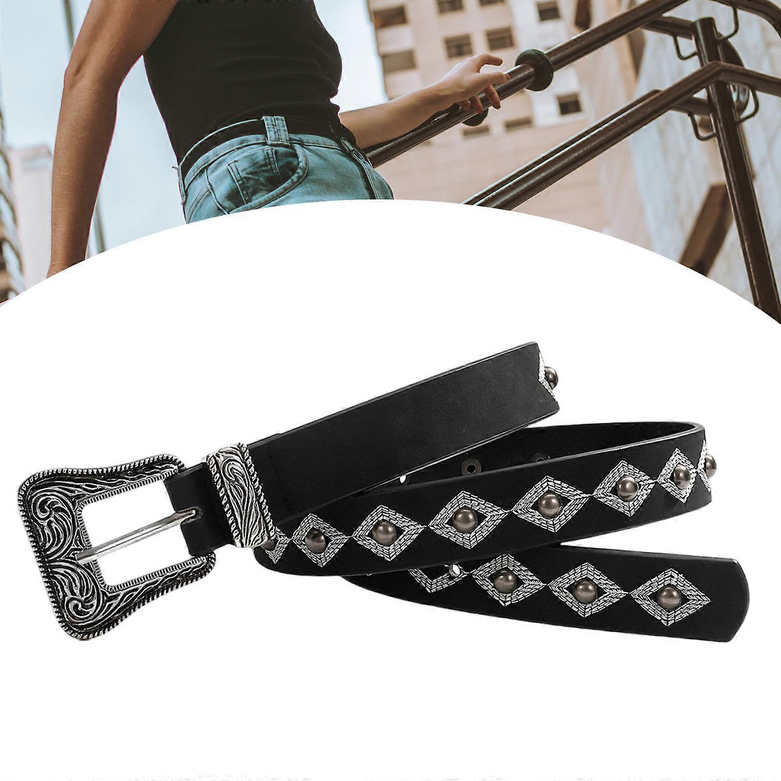 Cream PU Leather Belt, Adjustable Unisex Punk Waist Belt for Casual Wear - Image 2
