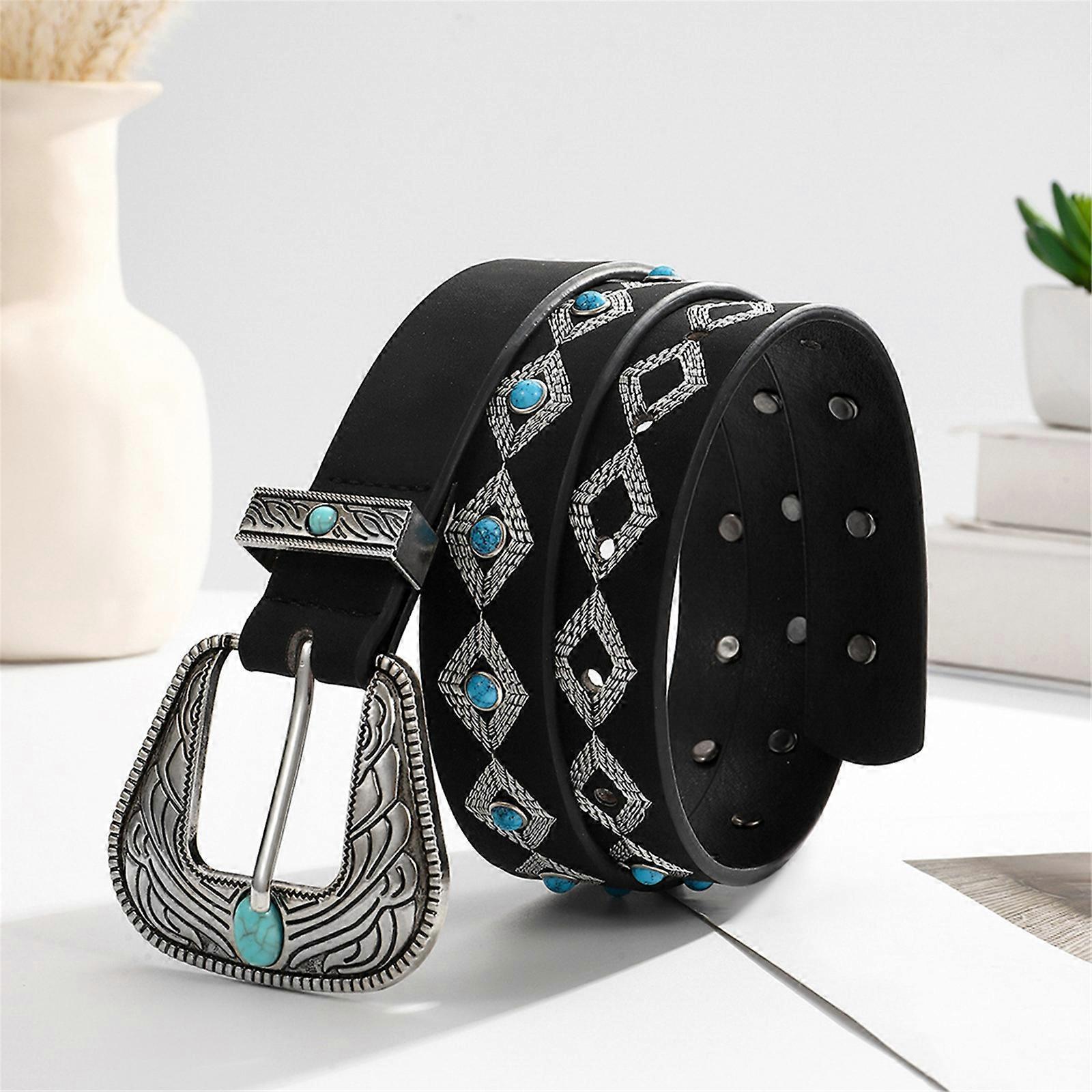 Cream PU Leather Belt, Adjustable Unisex Punk Waist Belt for Casual Wear - Image 4