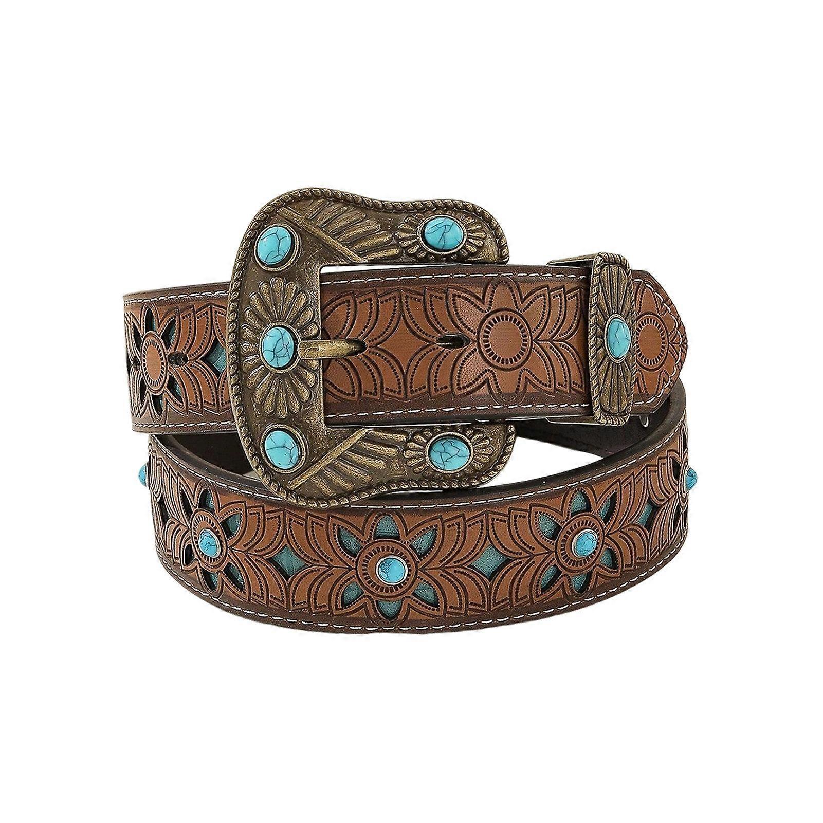 125cm Women's Carved Antique PU Leather Belt for Casual Wear - Image 1