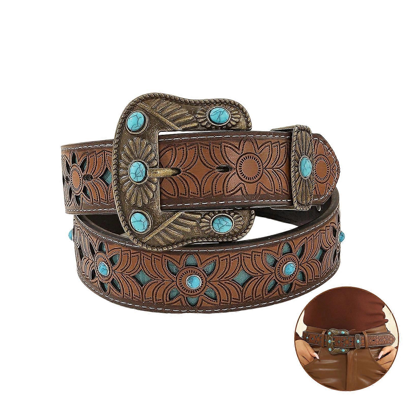 125cm Women's Carved Antique PU Leather Belt for Casual Wear - Image 2