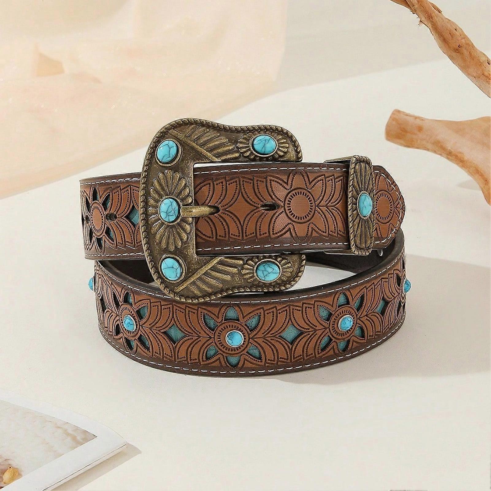 125cm Women's Carved Antique PU Leather Belt for Casual Wear - Image 4