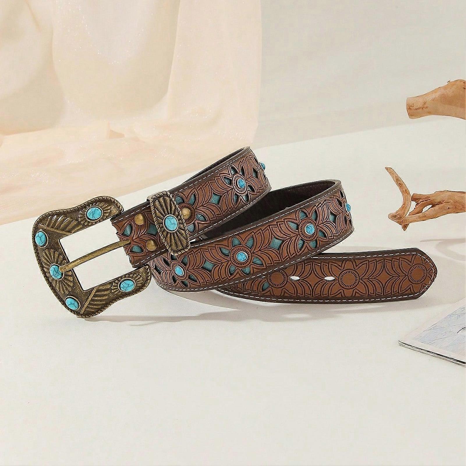 125cm Women's Carved Antique PU Leather Belt for Casual Wear - Image 5