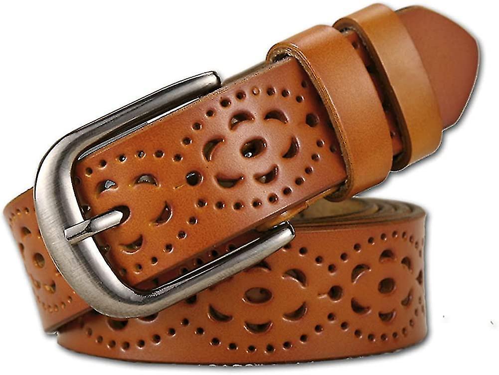 110cm Genuine Cowhide Leather Belt for Women, Hollow Flower Design - Image 1