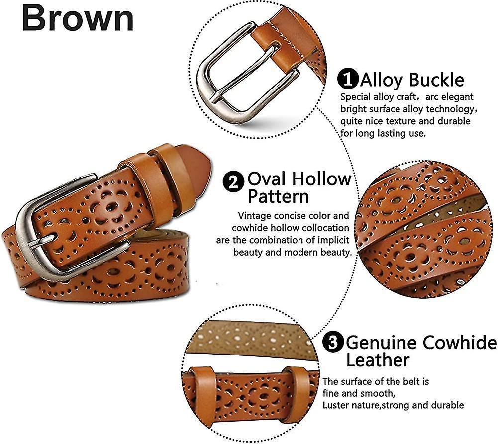 110cm Genuine Cowhide Leather Belt for Women, Hollow Flower Design - Image 3
