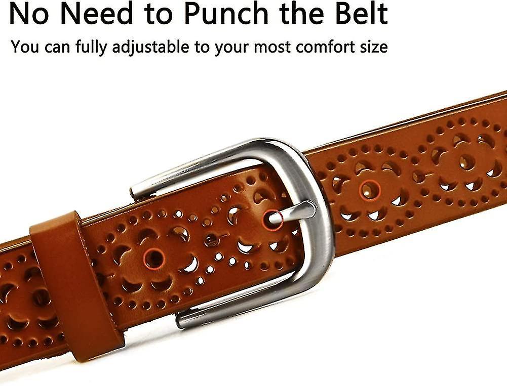 110cm Genuine Cowhide Leather Belt for Women, Hollow Flower Design - Image 4