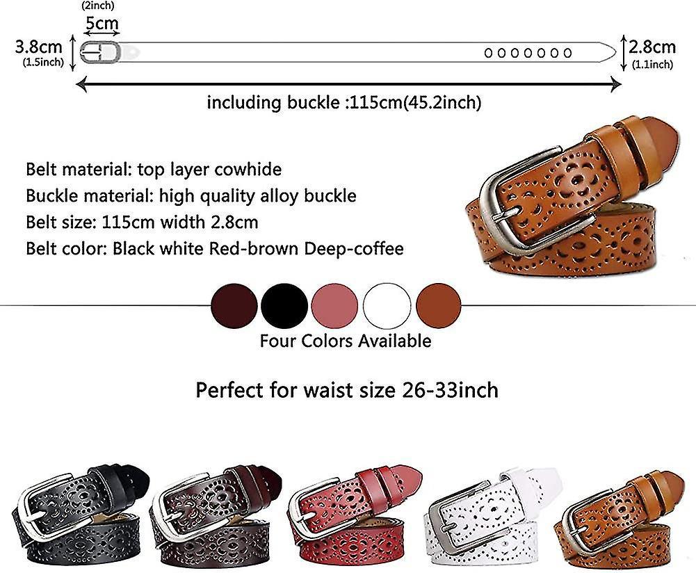 110cm Genuine Cowhide Leather Belt for Women, Hollow Flower Design - Image 5