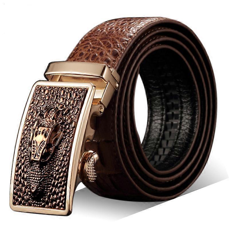 Men's 115cm Crocodile Pattern Cow Leather Belt with Automatic Buckle - Image 1