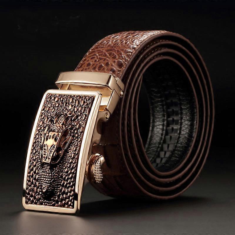 Men's 115cm Crocodile Pattern Cow Leather Belt with Automatic Buckle - Image 2
