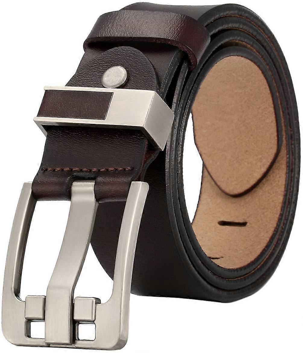 Men's 120cm Full Grain Cowhide Leather Belt, Brown Anti-Scratch Pin Buckle - Image 1