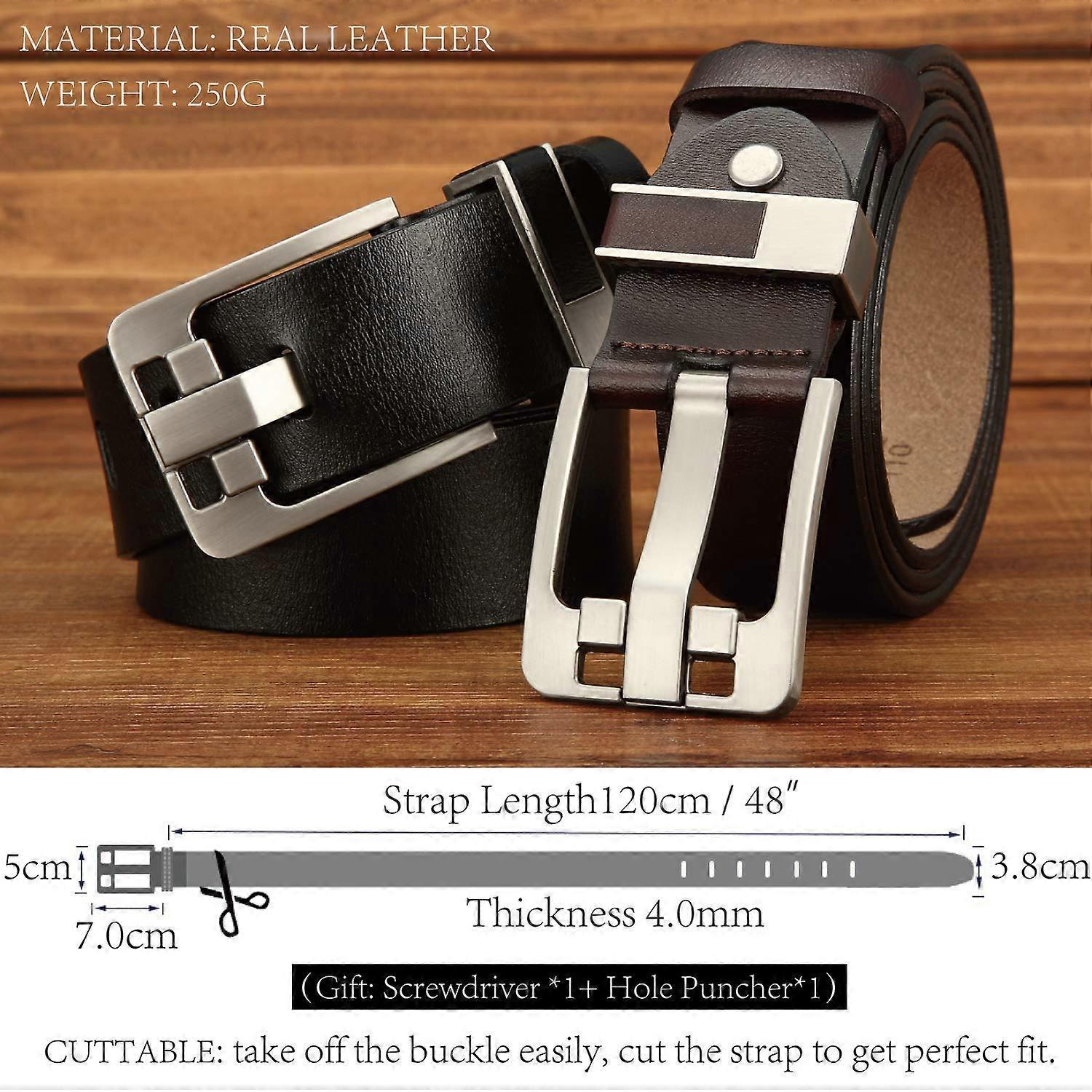 Men's 120cm Full Grain Cowhide Leather Belt, Brown Anti-Scratch Pin Buckle - Image 2
