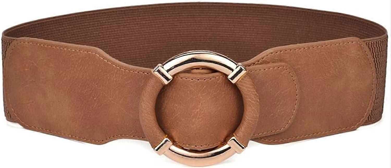 Women's Dress Elastic Wide Belt with Metal Buckle, Khaki/White/Black 90-130cm - Image 1