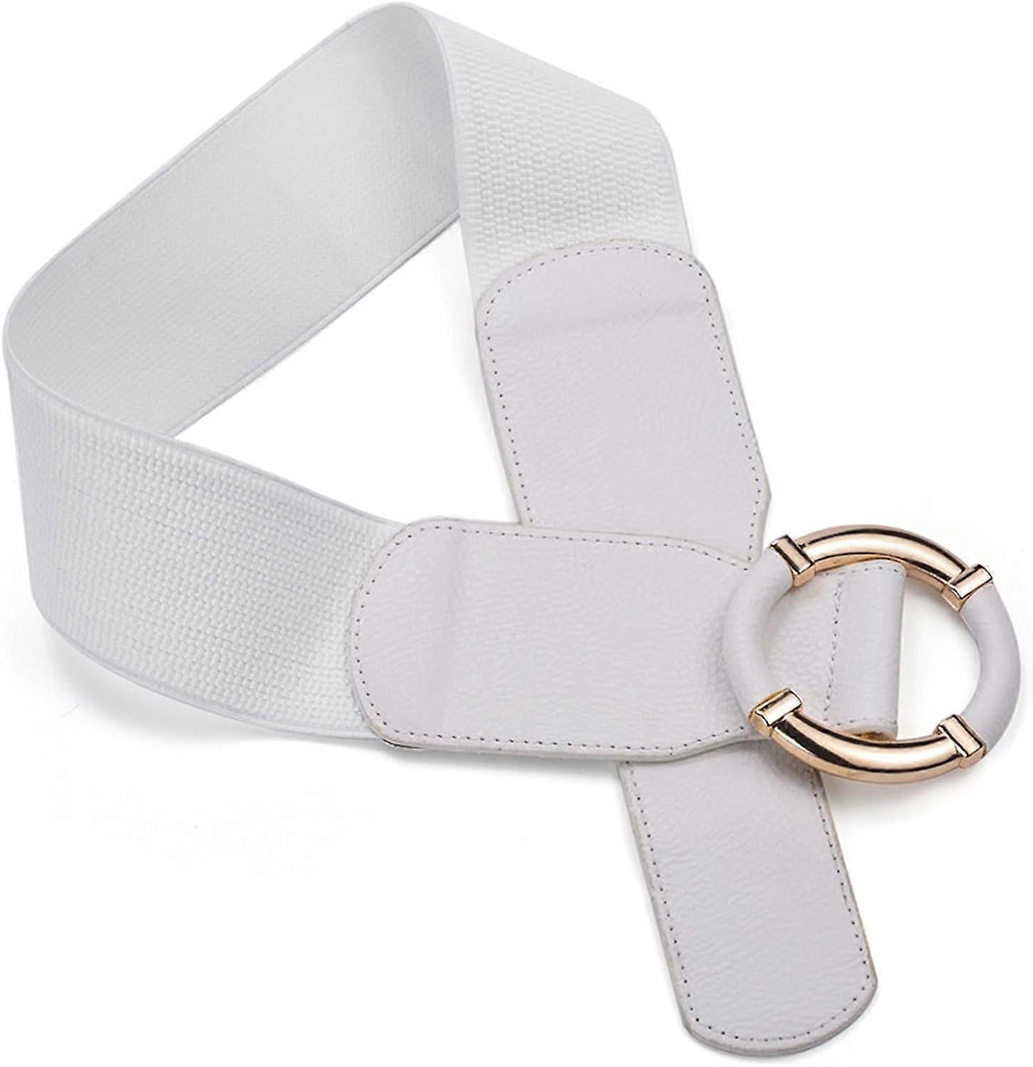 Women's Dress Elastic Wide Belt with Metal Buckle, Khaki/White/Black 90-130cm - Image 4