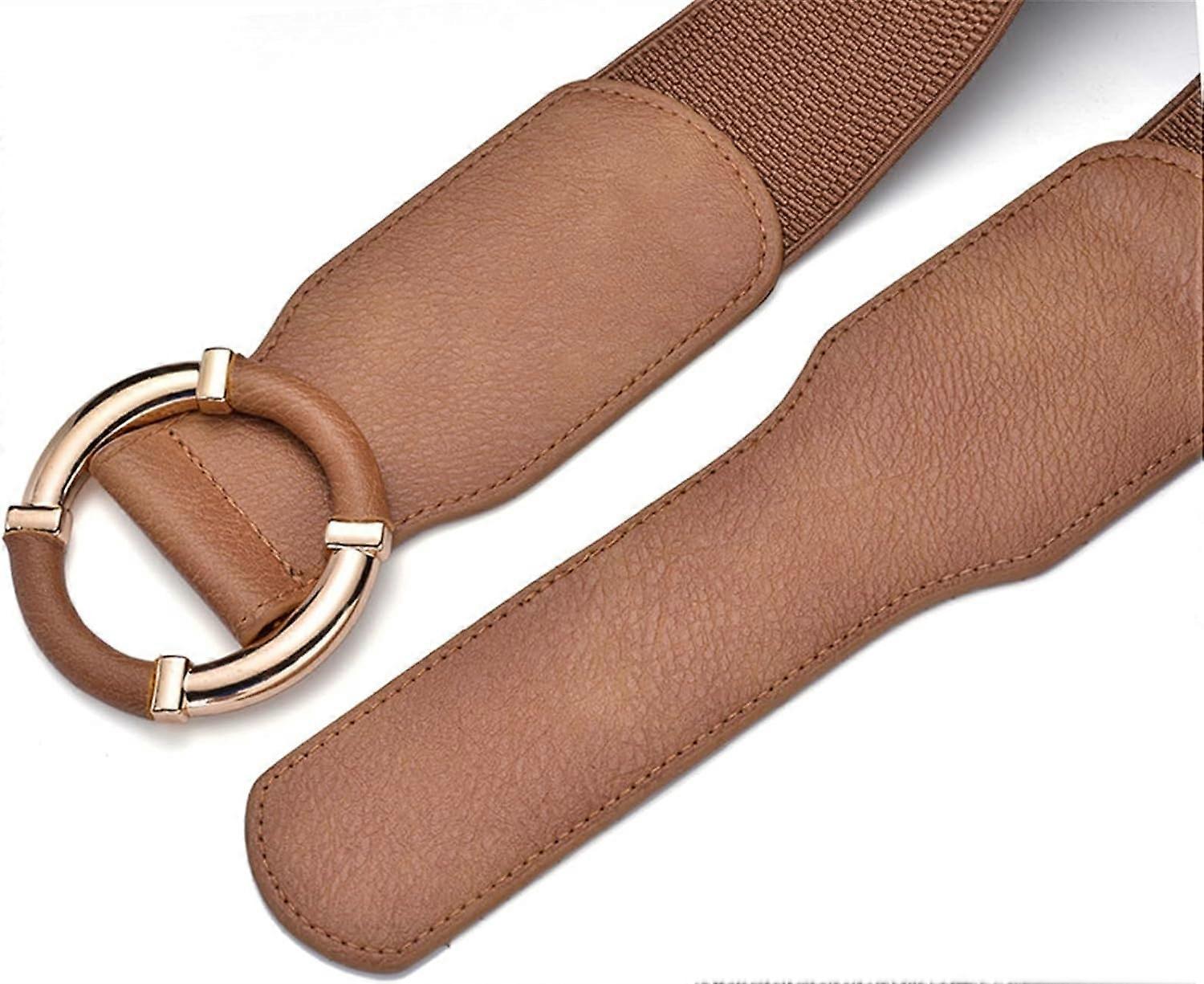 Women's Dress Elastic Wide Belt with Metal Buckle, Khaki/White/Black 90-130cm - Image 5