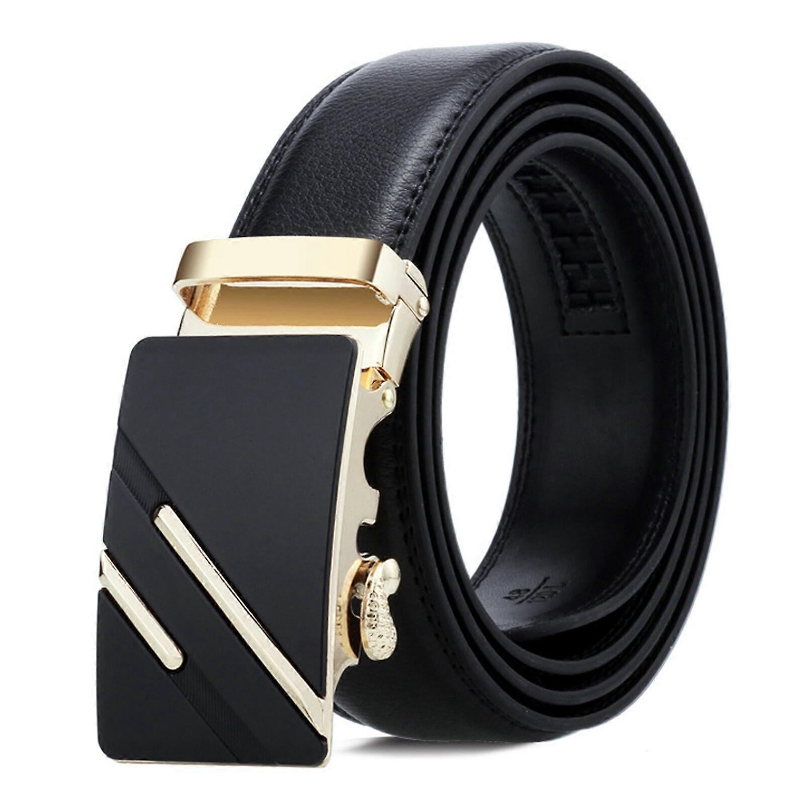 Men's Genuine Leather Work Belt, Casual Jeans Belt with Automatic Buckle Black - Image 1