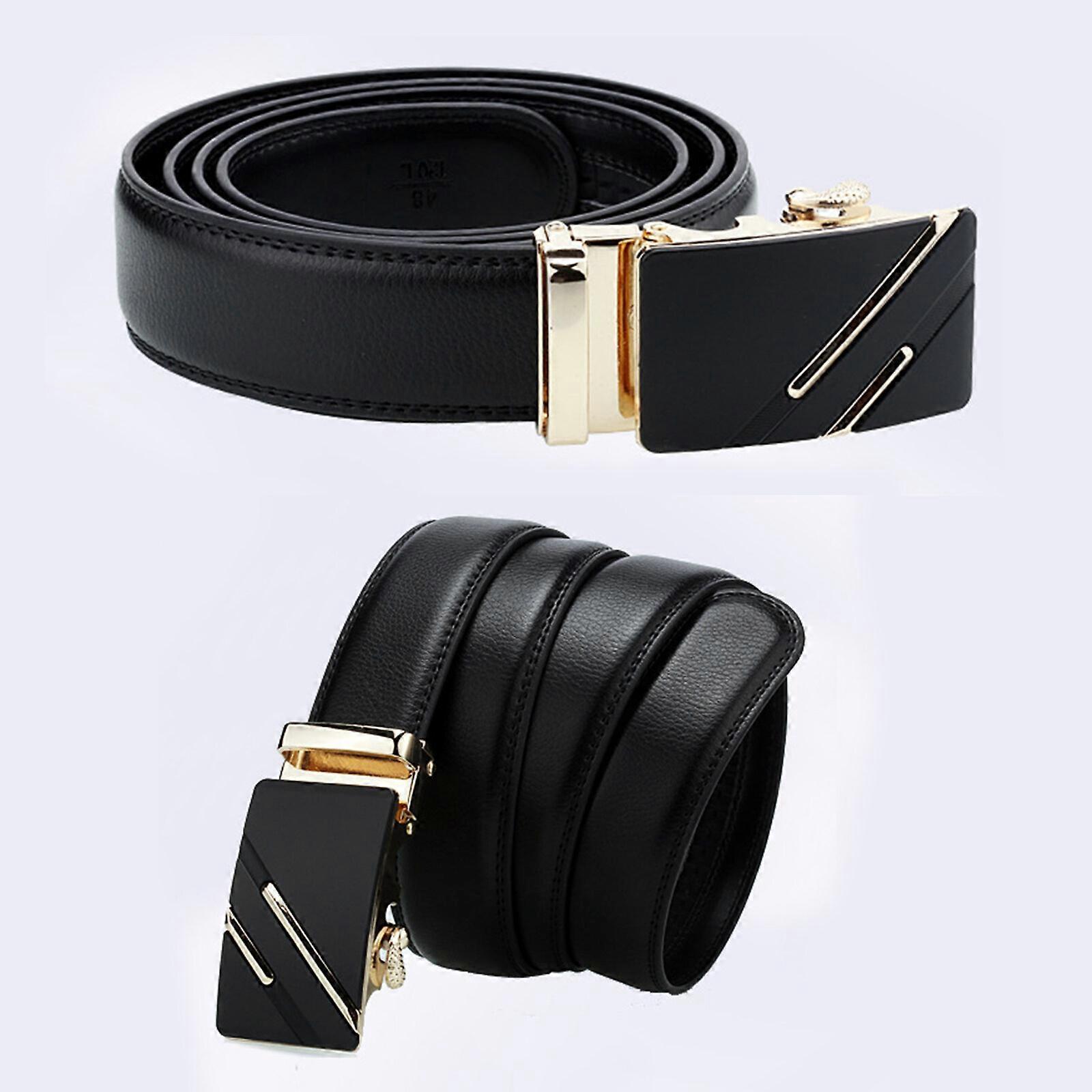 Men's Genuine Leather Work Belt, Casual Jeans Belt with Automatic Buckle Black - Image 3