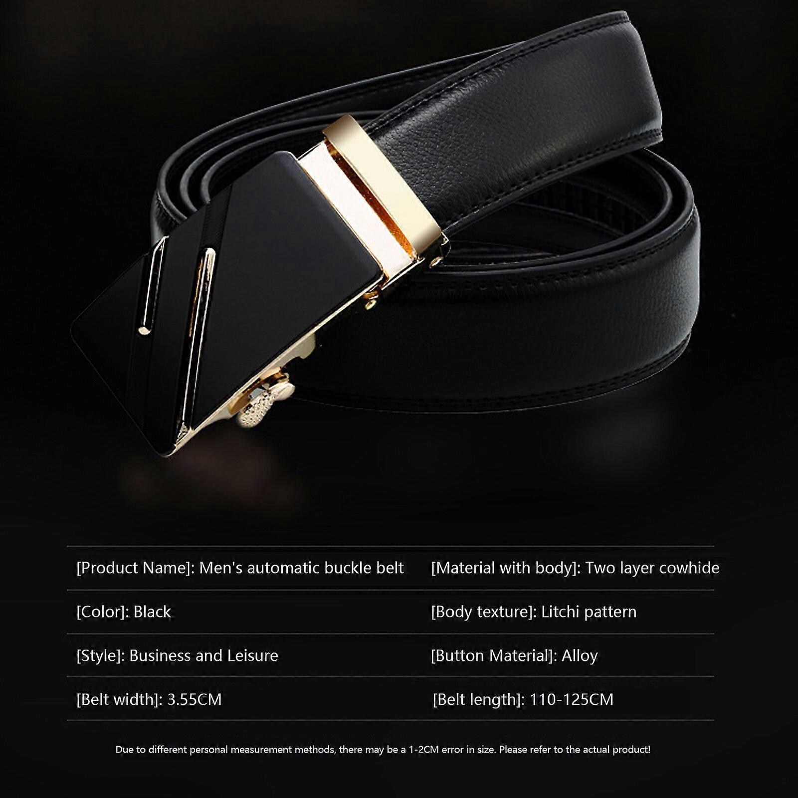 Men's Genuine Leather Work Belt, Casual Jeans Belt with Automatic Buckle Black - Image 5