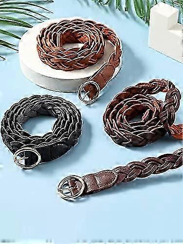 3pcs Women's Skinny Braided Leather Belts with O-Ring Buckle - Image 4