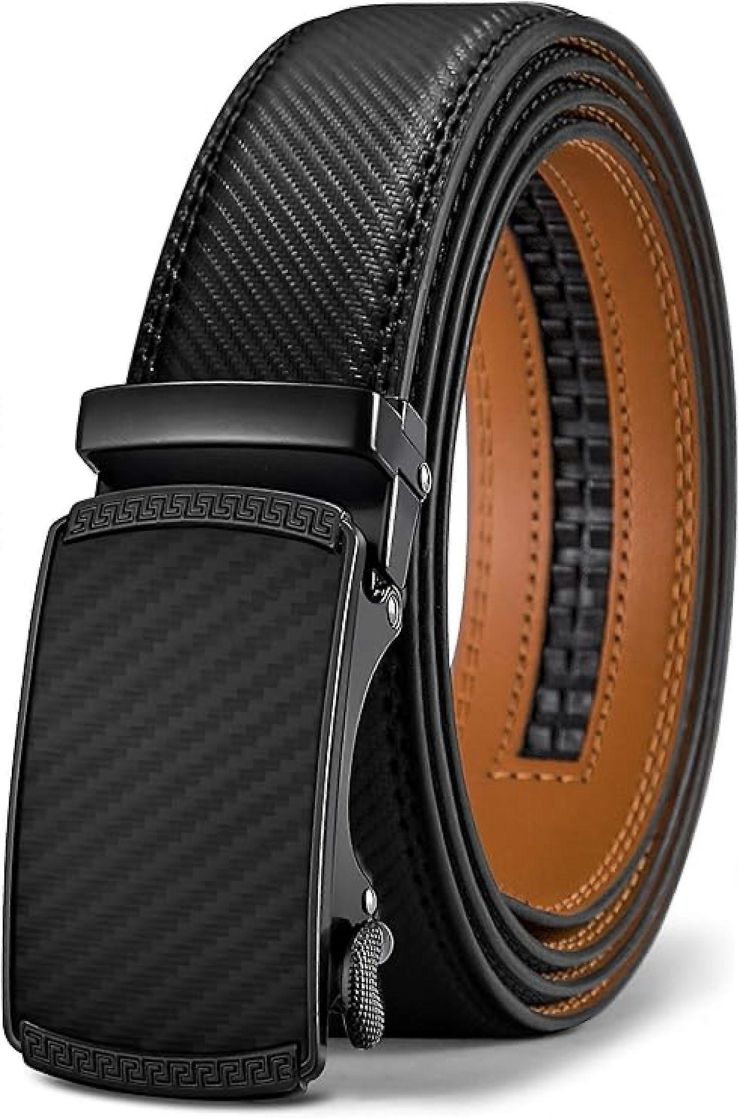 Men's 130cm Leather Ratchet Belt, Adjustable Slide Buckle - Image 1