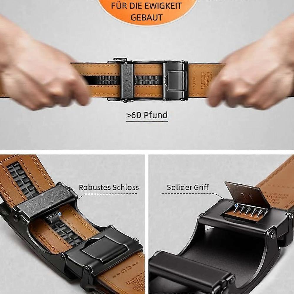 Men's 130cm Leather Ratchet Belt, Adjustable Slide Buckle - Image 2